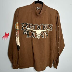 Vintage Brooks & Dunn Long Sleeve Mock Neck Graphic Print Shirt Size Medium